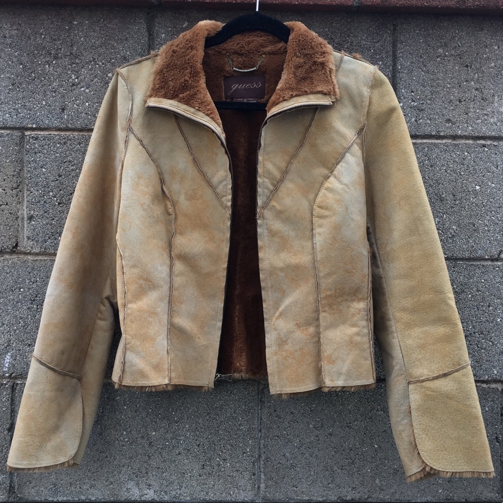 Guess Genuine Leather Faux Fur Jacket | Size M